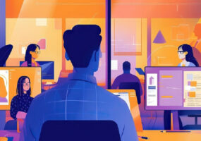 Future of Work: Examining the future of work with an image depicting remote collaboration tools, AI-powered workplace technologies, and flexible work arrangements