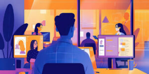 Future of Work: Examining the future of work with an image depicting remote collaboration tools, AI-powered workplace technologies, and flexible work arrangements