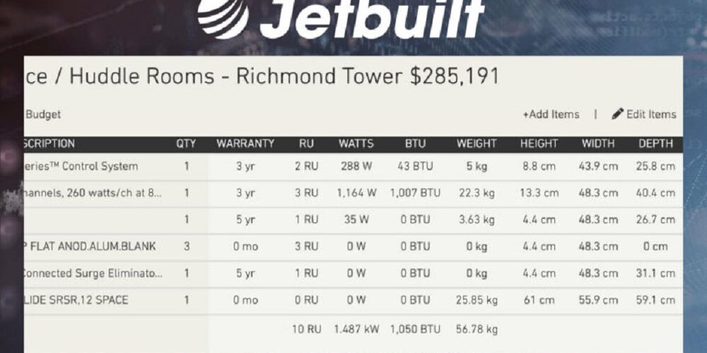 Jetbuild Technical Data Fields