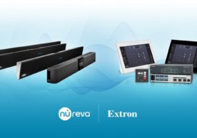 Photo of Nureva audio systems and Extron control processors.