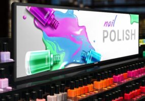 Mockup of PPDS Philips S-Line in a drugstore showing a nail polish ad.