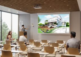 Mockup of Sony's LCD projectors in a classroom.