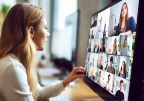 A woman on a videoconference call, AI, videoconferencing