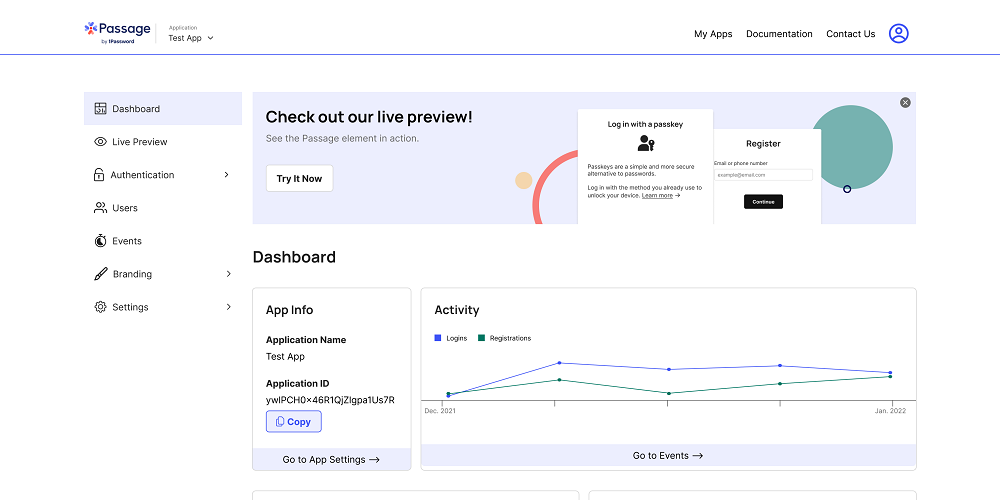 Passage by 1password App dashboard