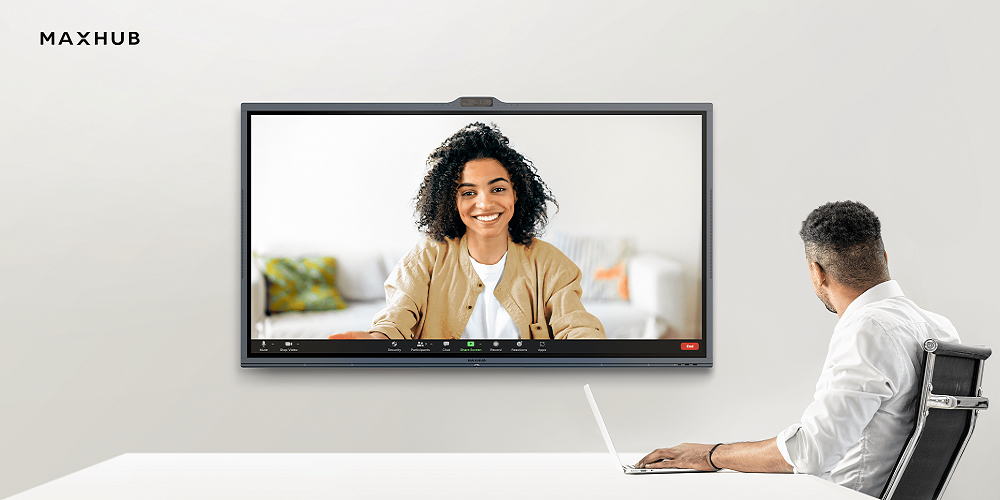MAXHUB ViewPro Series mockup in conference room.